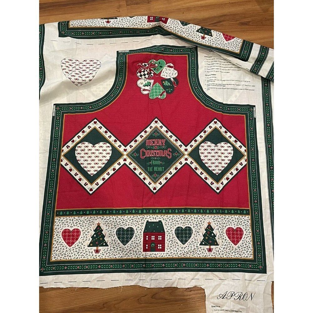hallmark VTG 80s christmas cooking apron Fabric Panel Cut & Sew hearts kitchen